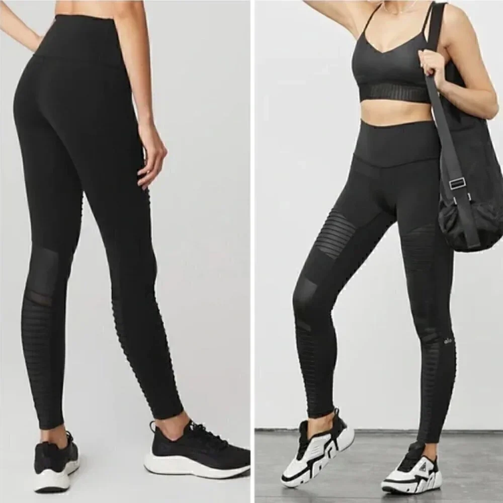 Alo Yoga Moto Leggings XXS Yoga Athleisure Activewear Athletic Workout Gym Black